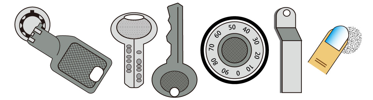 ギザギザキー、ディンプルキー、ウェーブキー、特殊錠、マグネットキー、円筒錠、ドアノブ、カードキー、指紋認証、スマートロック、スマホカギ、暗証番号、テンキー、キーレックス、南京錠など、様々なカギに対応