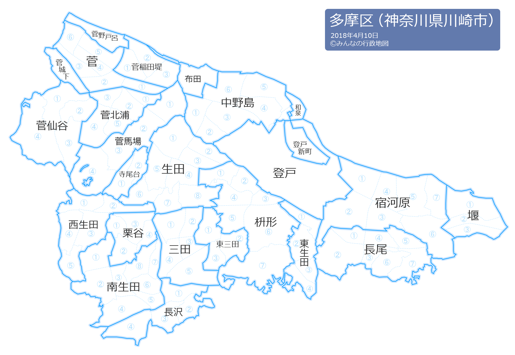 神奈川県川崎市多摩区の地図