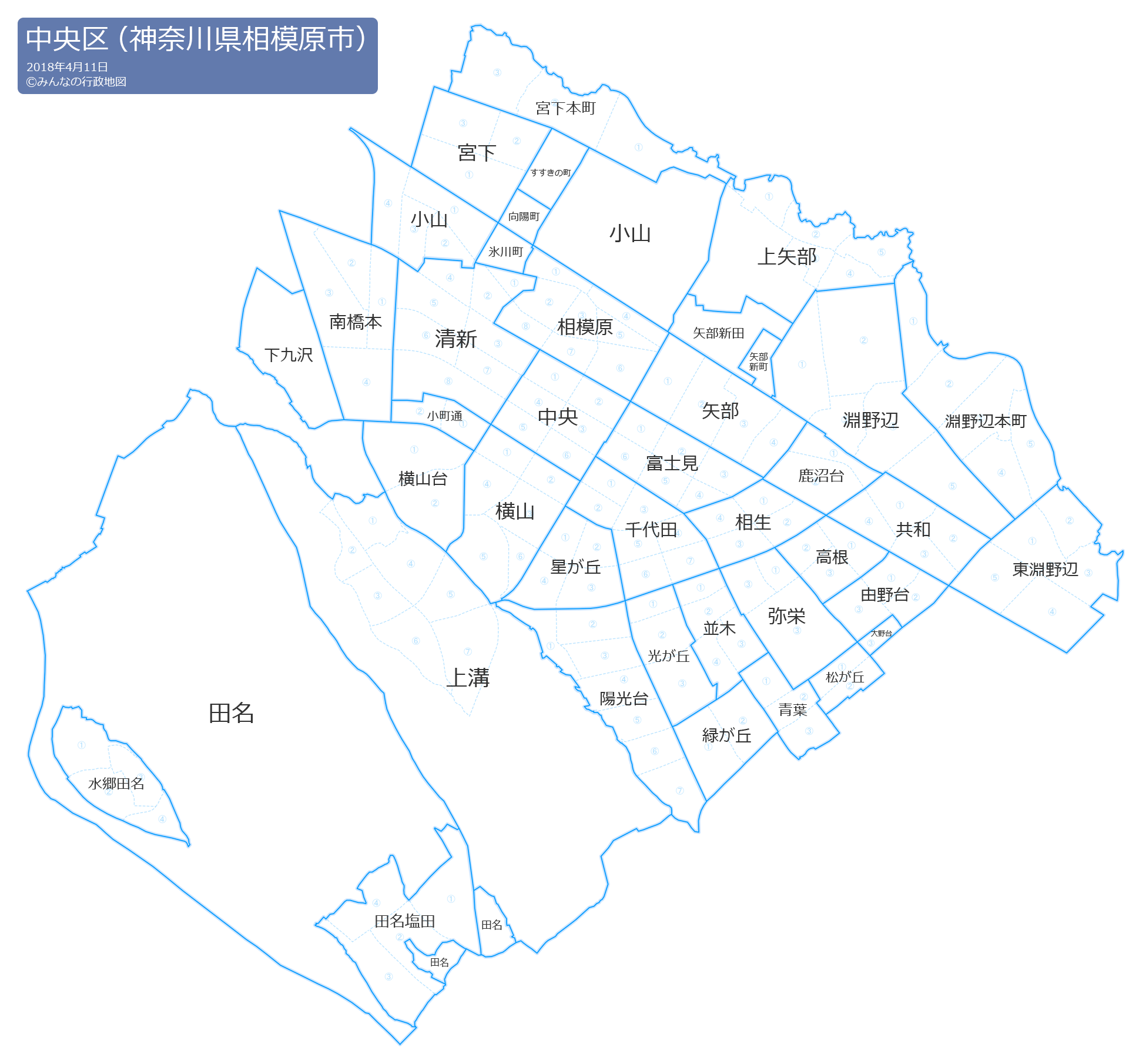 神奈川県相模原市中央区の地図