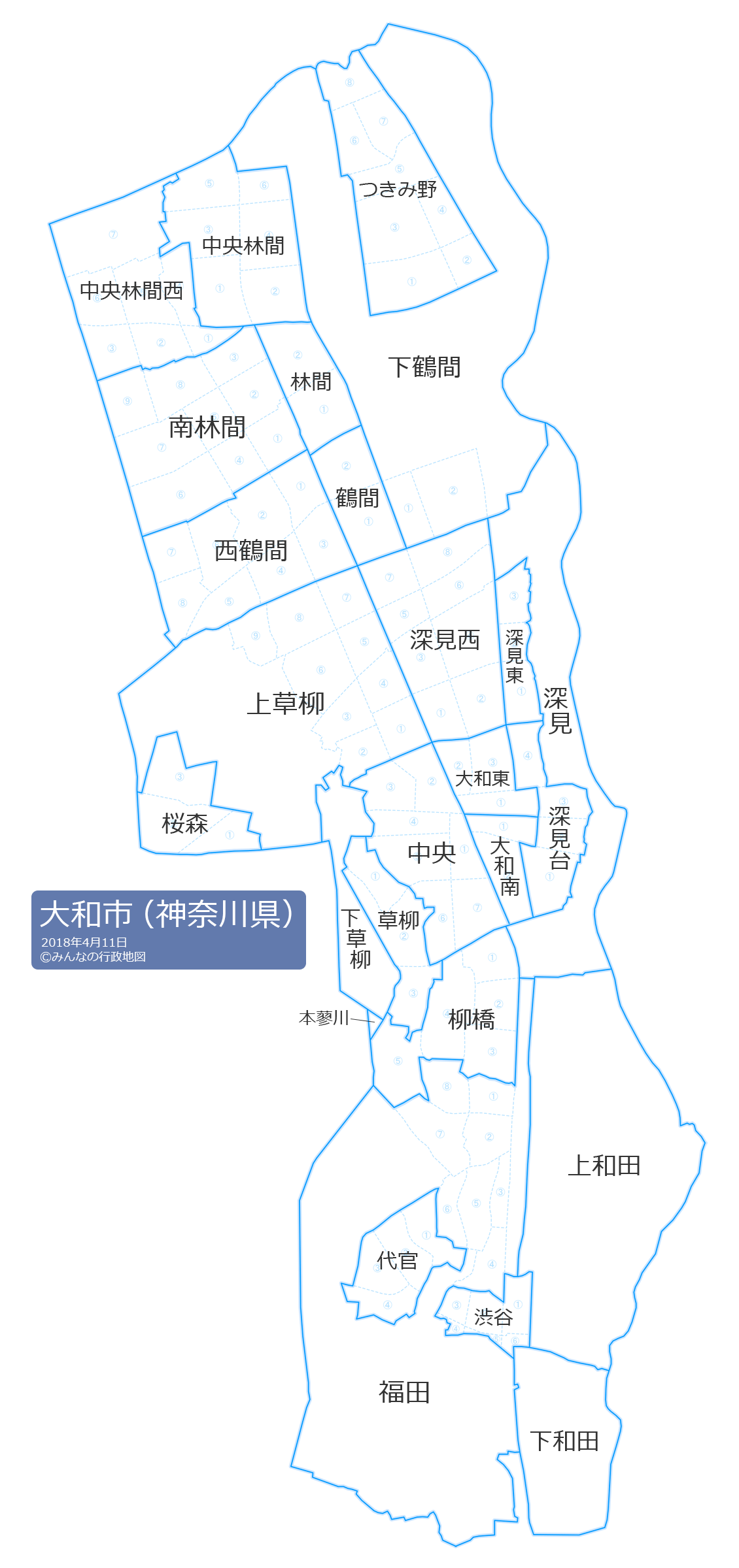 神奈川県大和市の地図